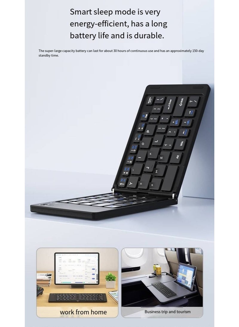 لوحة مفاتيح صغيرة قابلة للطي لاسلكية تعمل بالبلوتوث وجهاز لوحي وهاتف محمول ودفتر وثلاثة أنظمة ولوحة مفاتيح عالمية محمولة وصغيرة الحجم - Image 5