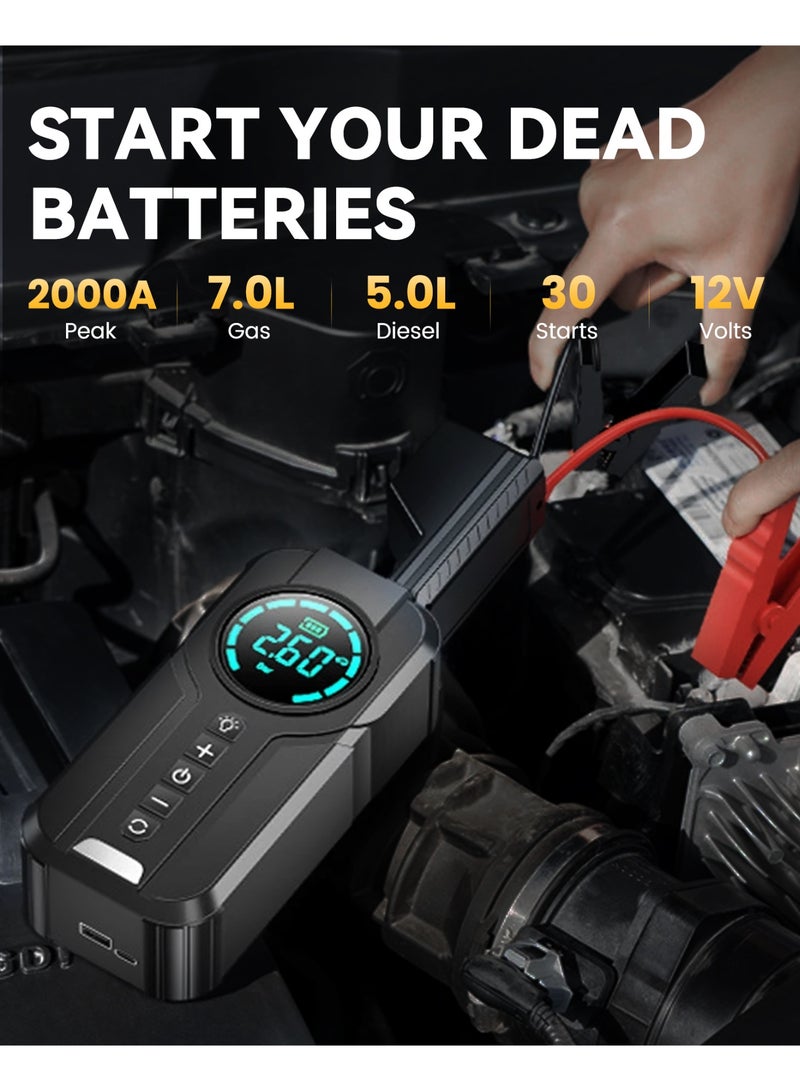 Generic Jump Starter with Air Compressor, 2000A Portable Car Jumper with 150PSI Digital Tire Inflator,12V Lithium Battery Charger Booster Box with Type-C Quick Charge (Up 6L Gas/3L Diesel Engine)  - Image 2