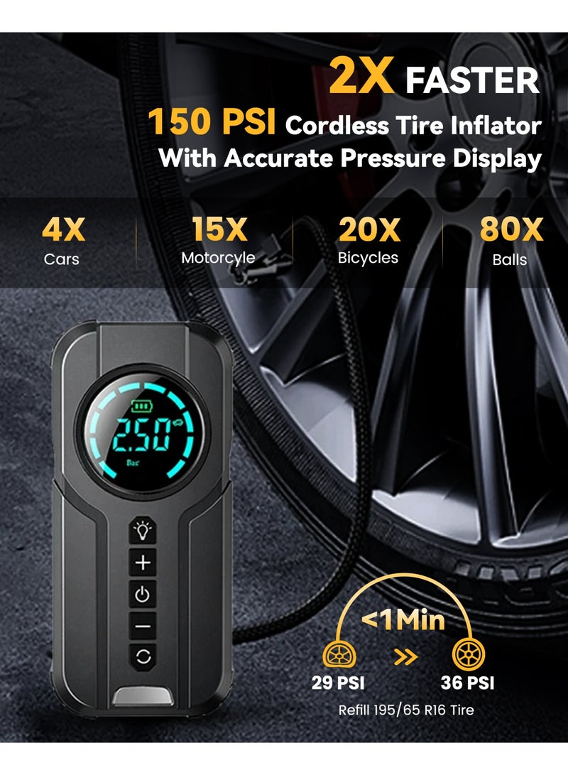 Generic Jump Starter with Air Compressor, 2000A Portable Car Jumper with 150PSI Digital Tire Inflator,12V Lithium Battery Charger Booster Box with Type-C Quick Charge (Up 6L Gas/3L Diesel Engine)  - Image 3