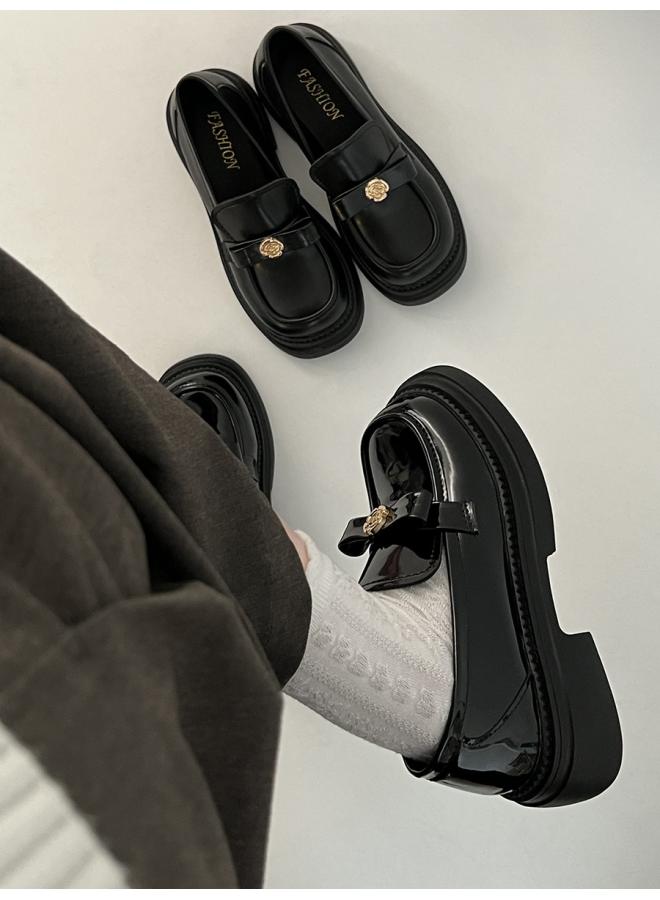 SHAKA Black All-Match Retro British Style Thick-Soled Leather Shoes For Women New Spring And Autumn French Style Chunky Heel Loafers Single Shoes - Image 3