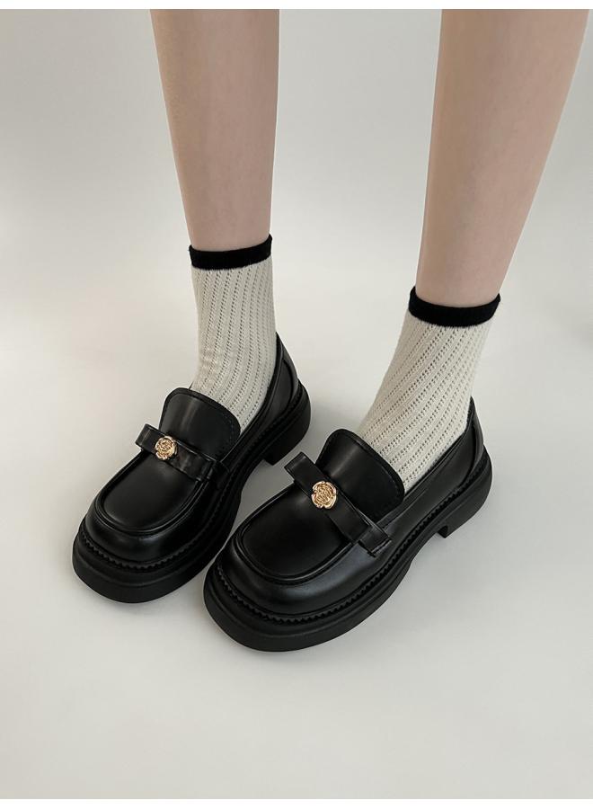 SHAKA Black All-Match Retro British Style Thick-Soled Leather Shoes For Women New Spring And Autumn French Style Chunky Heel Loafers Single Shoes - Image 4