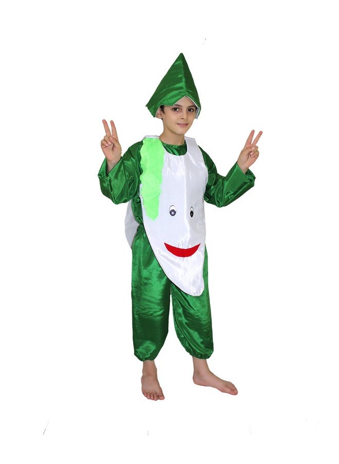 Kaku Fancy Dresses Kaku Fancy Dresses Polyester Radish Vegetables Costume -White & Green, 3-4 Years, for Boys & Girls  - Image 1