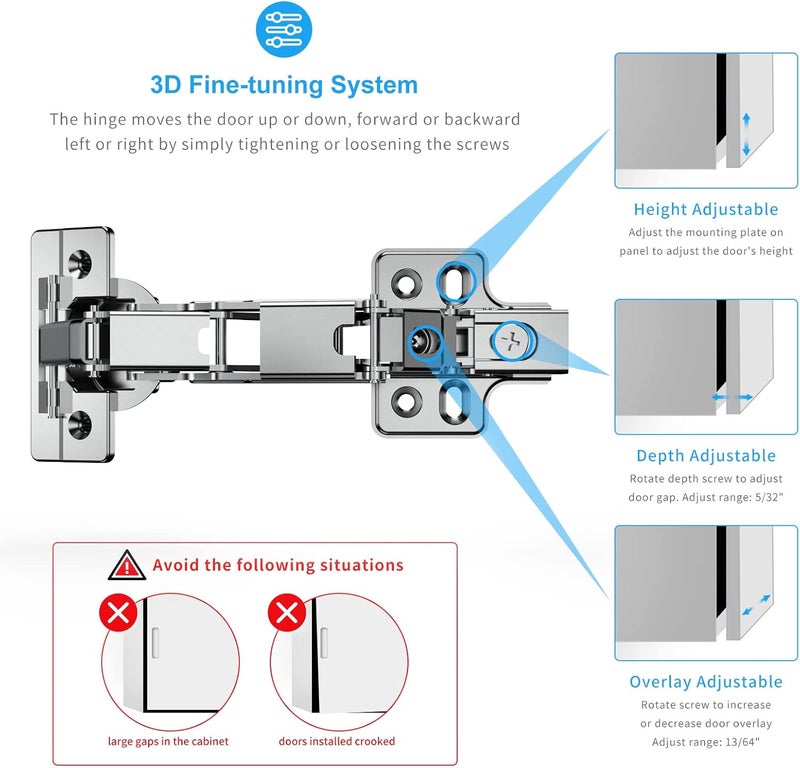 Chibery 2 Pack Frameless Full Overlay 175 Degree Soft Close Lazy Susan Hinges, Clip ON Plate, Multi-Pivot Concealed Hardware for Corner Kitchen Cabinet, Cupboard Folded, Folden Door, Closets - Image 3