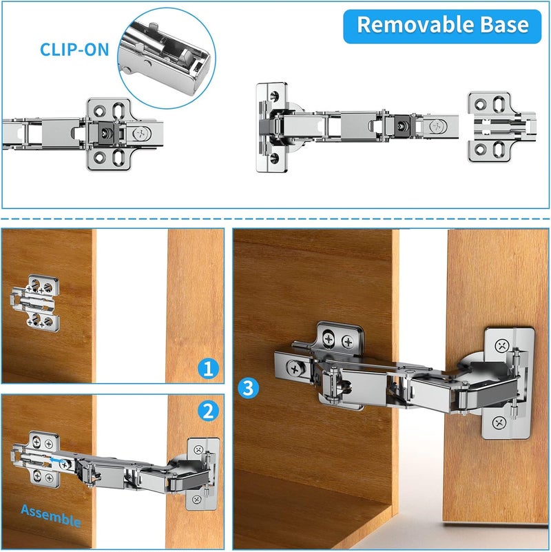 Chibery 2 Pack Frameless Full Overlay 175 Degree Soft Close Lazy Susan Hinges, Clip ON Plate, Multi-Pivot Concealed Hardware for Corner Kitchen Cabinet, Cupboard Folded, Folden Door, Closets - Image 5