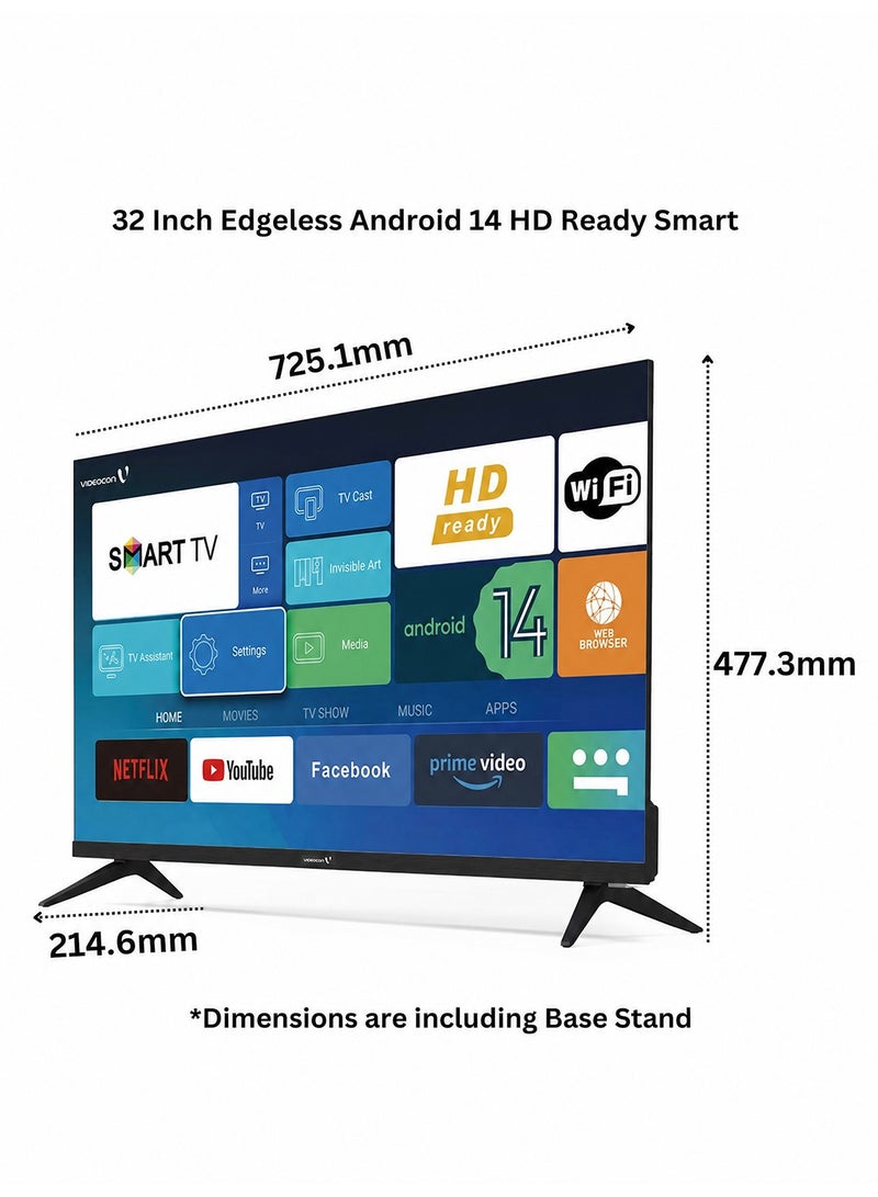 VIDEOCON 32 Inch Edgeless Android 14 HD Ready Smart Tv Netflix, Youtube, Etc E32EL1100 Black - Image 3