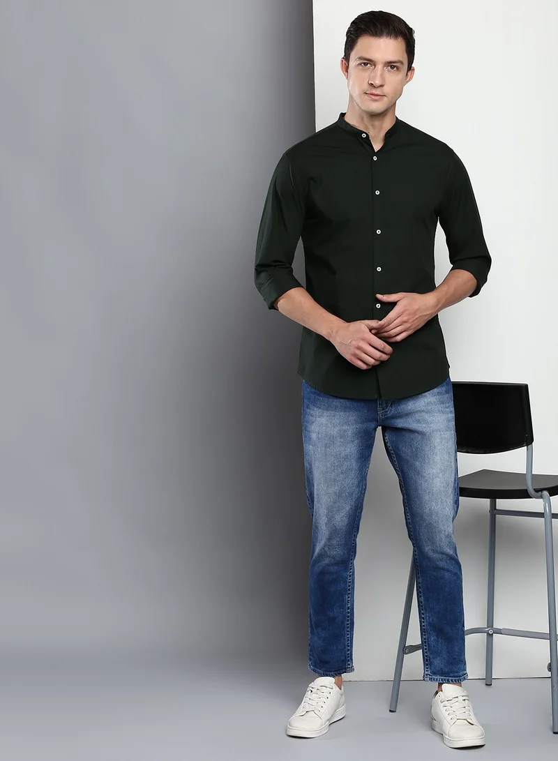 Dennis Lingo Slim Fit Bold Green Casual Spread Shirt - 100% Cotton