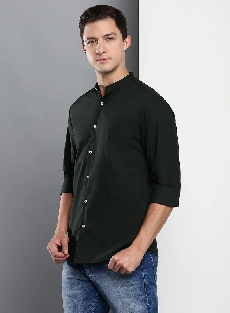 Dennis Lingo Slim Fit Bold Green Casual Spread Shirt - 100% Cotton