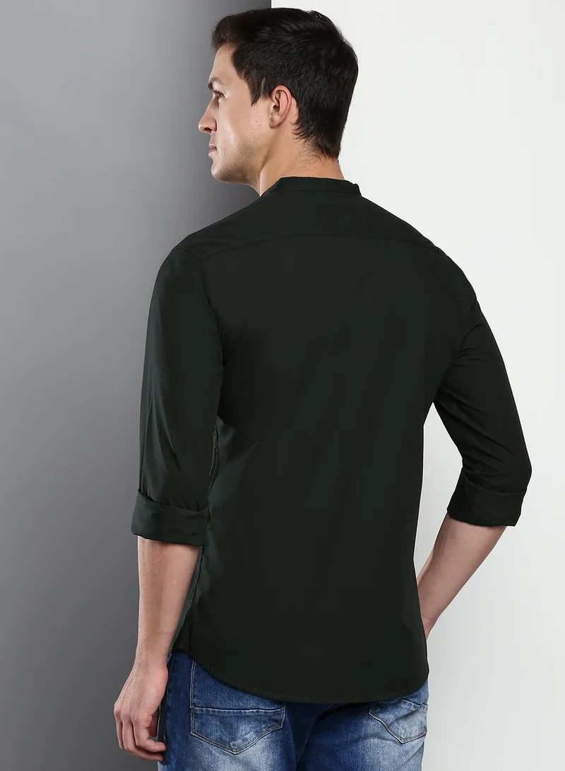 Dennis Lingo Slim Fit Bold Green Casual Spread Shirt - 100% Cotton