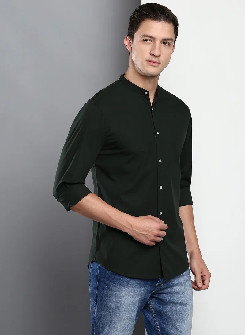 Dennis Lingo Slim Fit Bold Green Casual Spread Shirt - 100% Cotton