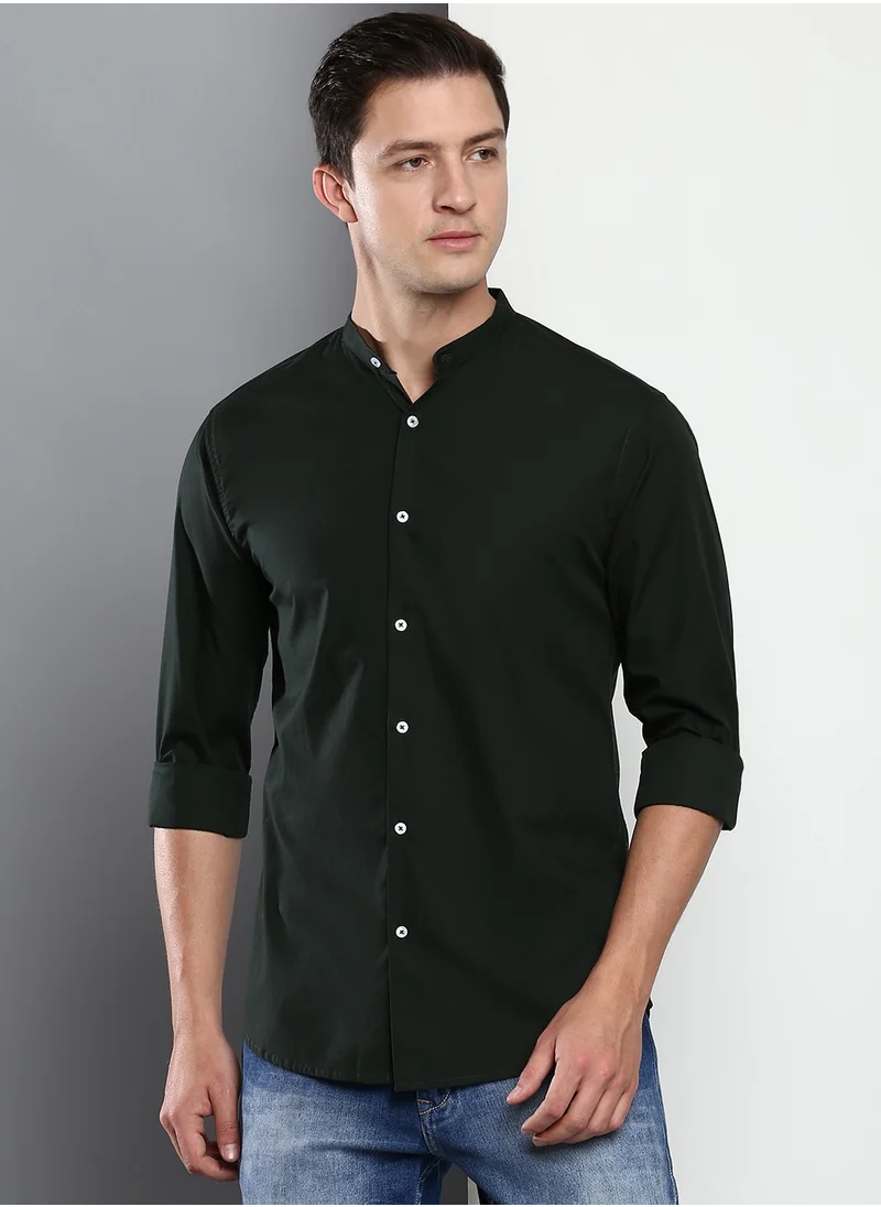 Dennis Lingo Slim Fit Bold Green Casual Spread Shirt - 100% Cotton