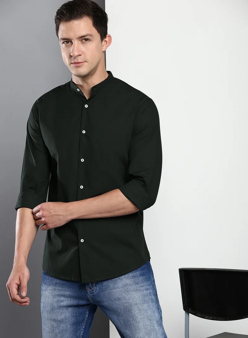 Dennis Lingo Slim Fit Bold Green Casual Spread Shirt - 100% Cotton