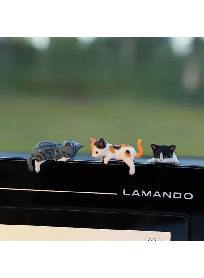 Black And White Climbing Cat Figurine For Car Desk Decor Lucky Kitten - Image 4