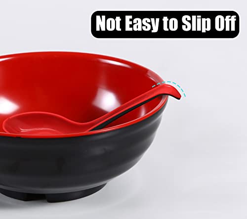 Cionyce 2PCS Wonton Soup Spoons, Chinese Japanese Miso Ramen Dumpling Pho Rice Noodle Soba Soup Spoons, Red and Black Melamine Spoons - Image 3