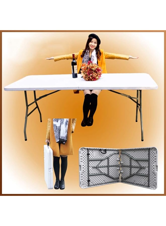 PROMASS Camping Table for BBQ Picnic Party - Holds up to 8 People 6ft Folding Table, Outdoor Portable Plastic Camping Table Garden Table (Color: White) - Image 1
