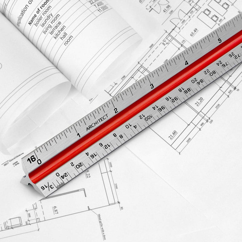 Hutou 12" Architectural Scale Ruler Aluminum Architect Scale Triangular Scale Ruler for Architects, Draftsman, Students and Engineers, Color-Coded (1 Pack) - Image 5
