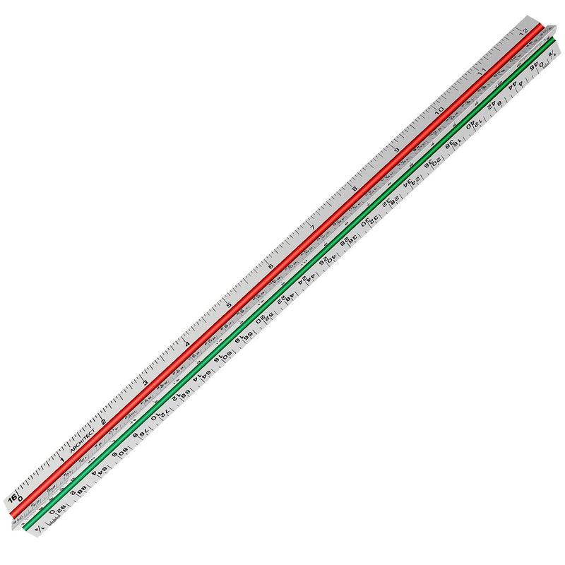 Hutou 12" Architectural Scale Ruler Aluminum Architect Scale Triangular Scale Ruler for Architects, Draftsman, Students and Engineers, Color-Coded (1 Pack) - Image 2