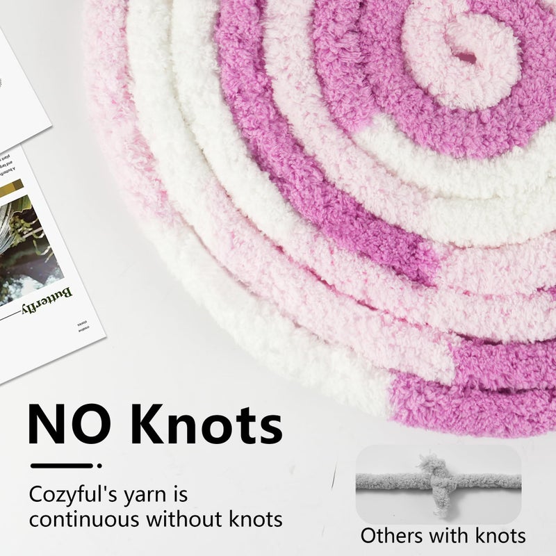 Cozyful Chunky Yarn for Hand Knitting - #10 Chunky Chenille Blanket Yarn, Jumbo Big Thick Chunky Yarns for Crocheting, Tie Dye Bulky Knit Yarns, 8 Skein (25 yds 8 oz Each Skein), White & Pink & Rose - Image 4