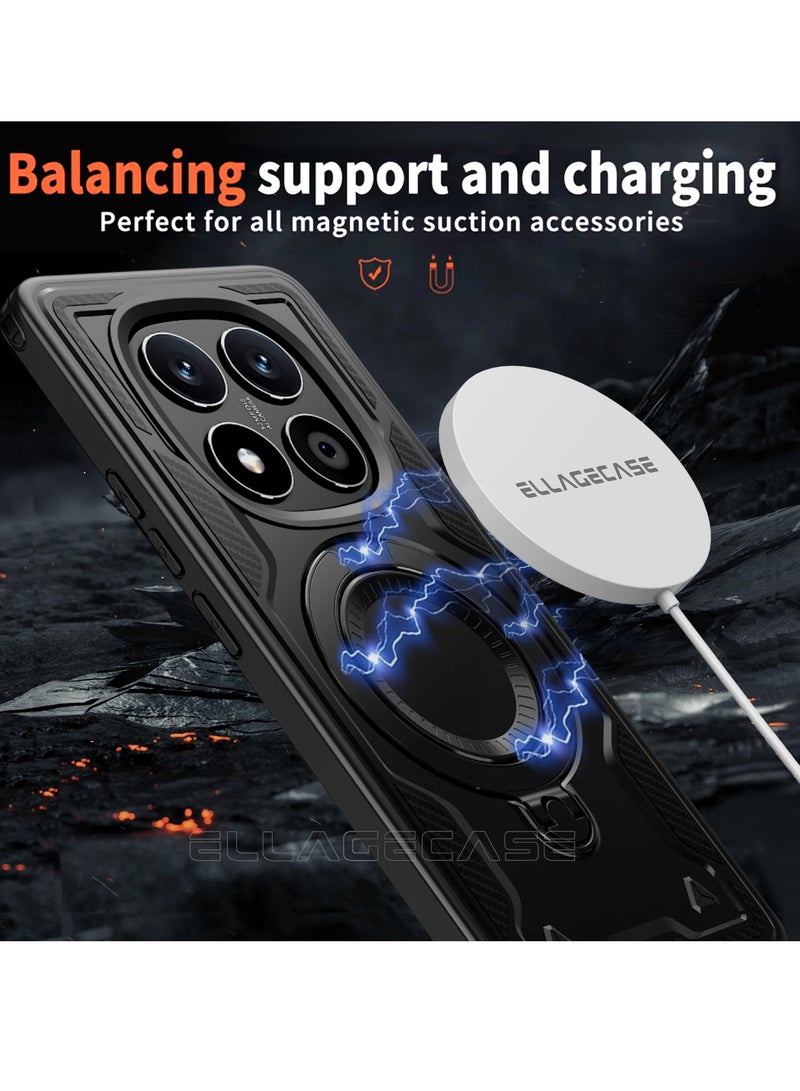 ELLAGECASE حافظة واقية مع حلقة لهاتف Xiaomi Redmi Note 14 Pro 5G / Note 14 Pro 4G / Poco X7 / Note 14 Pro Plus 5G، حماية قوية من السقوط، إمكانية الوقوف أفقيًا ورأسيًا، حماية كاميرا متينة، دعم متوازن، وتوافق مثالي مع الملحقات المغناطيسية - Image 2