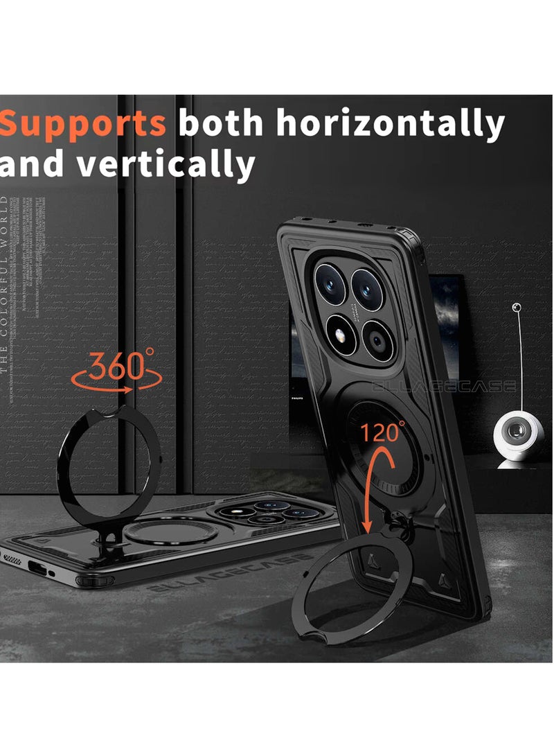 ELLAGECASE حافظة واقية مع حلقة لهاتف Xiaomi Redmi Note 14 Pro 5G / Note 14 Pro 4G / Poco X7 / Note 14 Pro Plus 5G، حماية قوية من السقوط، إمكانية الوقوف أفقيًا ورأسيًا، حماية كاميرا متينة، دعم متوازن، وتوافق مثالي مع الملحقات المغناطيسية - Image 5