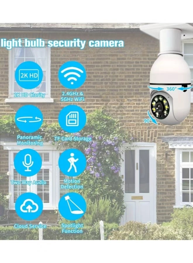 JieSuDa Security Camera, Smart E27 Light Bulb – 1080P HD WiFi Surveillance Camera (2.4GHz) with PTZ Rotation, Motion Detection Alerts, Two-Way Audio & Mobile Remote Viewing for Indoor Use - Image 2