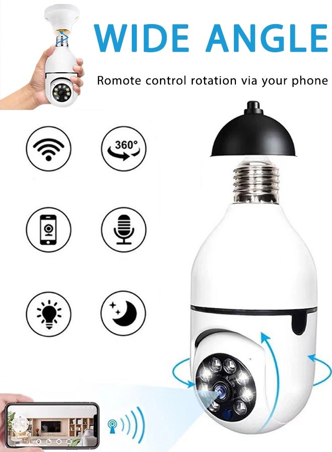 JieSuDa Security Camera, Smart E27 Light Bulb – 1080P HD WiFi Surveillance Camera (2.4GHz) with PTZ Rotation, Motion Detection Alerts, Two-Way Audio & Mobile Remote Viewing for Indoor Use - Image 1