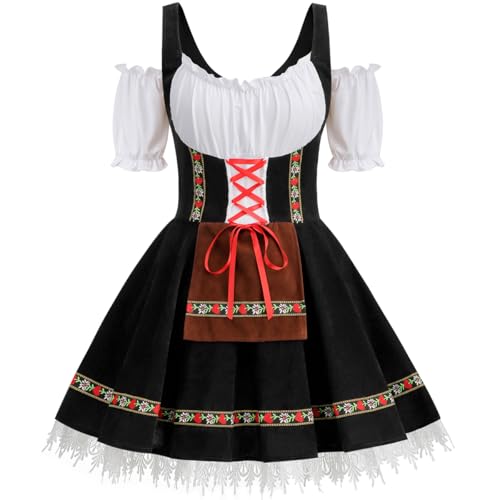 GRAJTCIN Oktoberfest Costumes Women Velvet German Bavarian Dirndl Dress Octoberfest Outfits for Halloween Carnival (M, Black) - Image 1