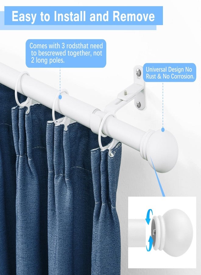 AMZSEVEN Curtain Rods for Windows 16 to 48 Inches, Curtain Rod Max Adjustable Length of 60 IN, 6/8" Diameter Drapery Rods Round Finials, White 1 Pack - Image 2