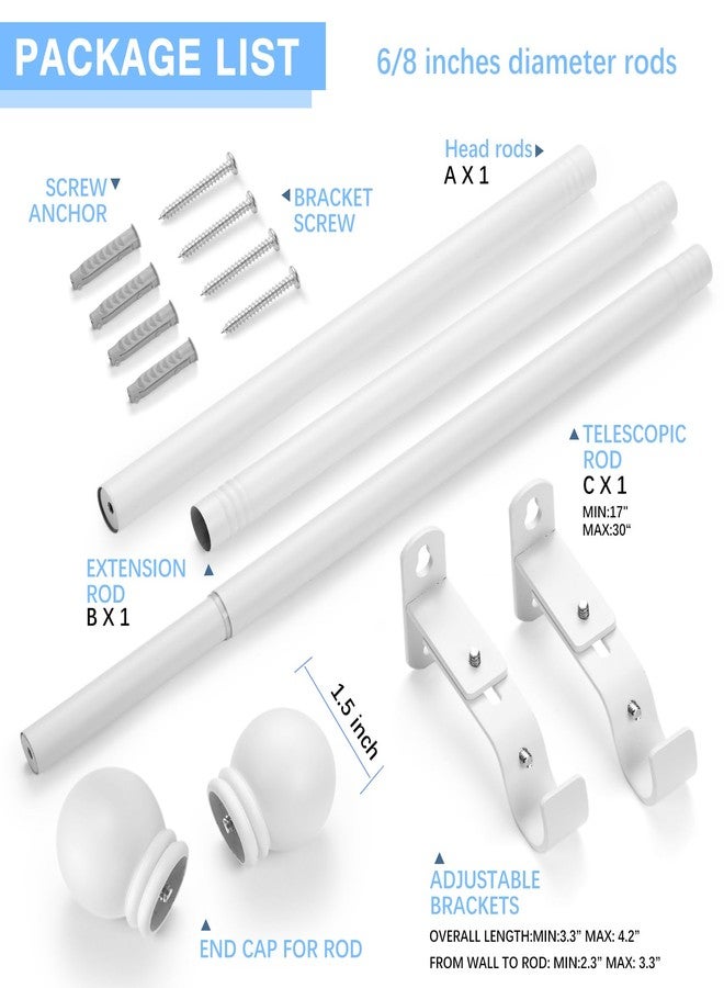 AMZSEVEN Curtain Rods for Windows 16 to 48 Inches, Curtain Rod Max Adjustable Length of 60 IN, 6/8" Diameter Drapery Rods Round Finials, White 1 Pack - Image 3