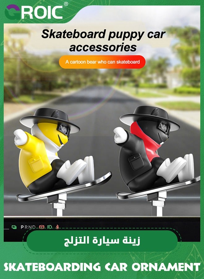 GROIC Skateboarding Bear Car Ornament,Funny Skater Bear Car Dashboard Decorations for Car Mirror Interior Decors,Car Ornament(Yellow) - Image 2