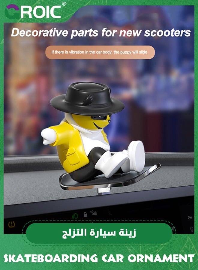 GROIC Skateboarding Bear Car Ornament,Funny Skater Bear Car Dashboard Decorations for Car Mirror Interior Decors,Car Ornament(Yellow) - Image 4