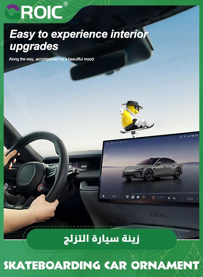 GROIC Skateboarding Bear Car Ornament,Funny Skater Bear Car Dashboard Decorations for Car Mirror Interior Decors,Car Ornament(Yellow) - Image 5