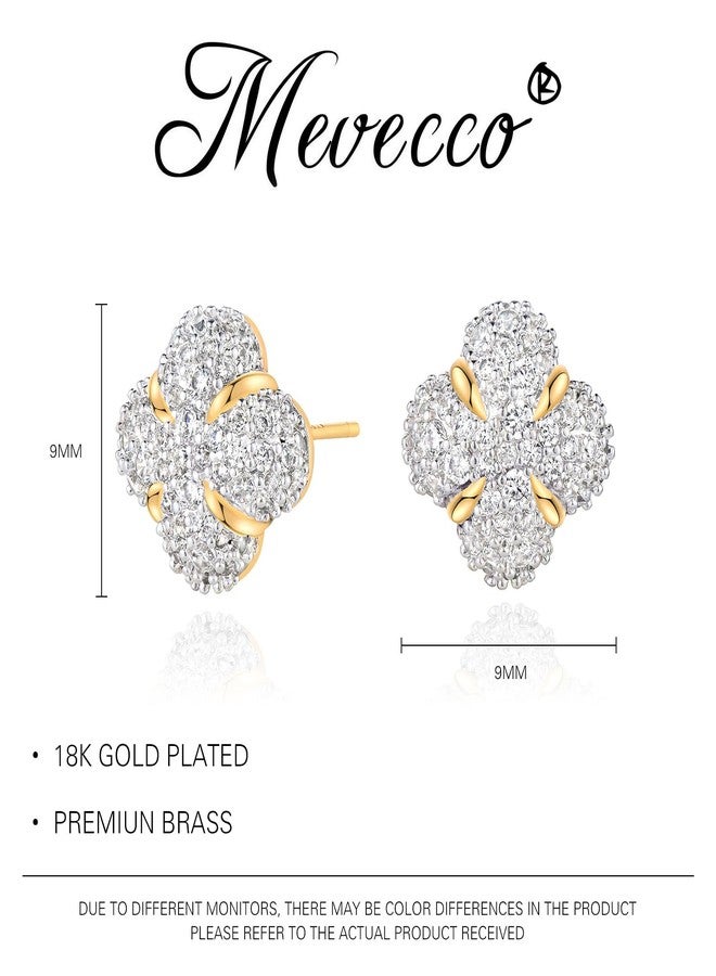 Mevecco Gold Cubic Zirconia Earrings - Studs with Tiny Flowers, CZ Stones, Hypoallergenic, Handmade for Everyday Wear - Image 5