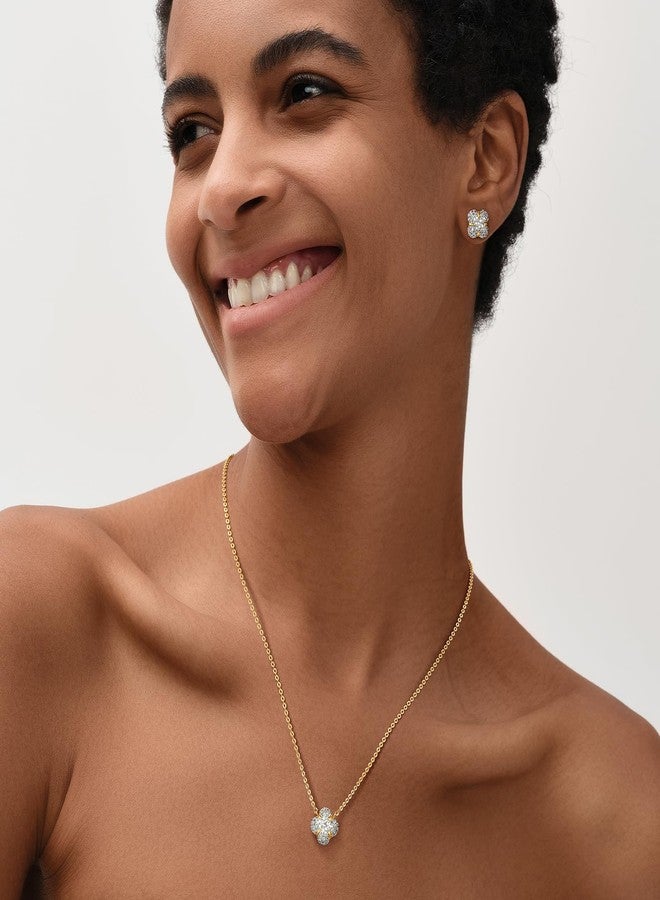 Mevecco Gold Cubic Zirconia Earrings - Studs with Tiny Flowers, CZ Stones, Hypoallergenic, Handmade for Everyday Wear - Image 4