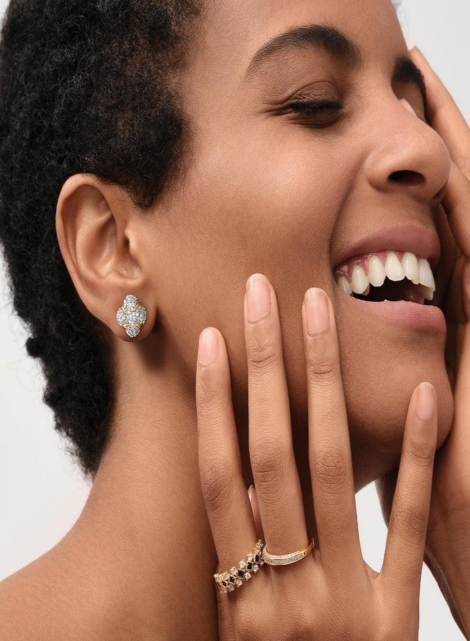 Mevecco Gold Cubic Zirconia Earrings - Studs with Tiny Flowers, CZ Stones, Hypoallergenic, Handmade for Everyday Wear - Image 3