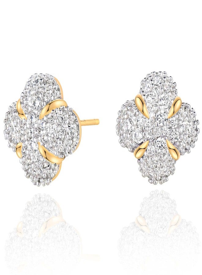 Mevecco Gold Cubic Zirconia Earrings - Studs with Tiny Flowers, CZ Stones, Hypoallergenic, Handmade for Everyday Wear - Image 1