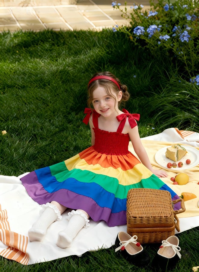 بمعنى سحر بمعنى حديقة فستان ماجيك بارك للأطفال الرضع والصغار بدون أكمام مكشكش، فستان صيفي متعدد الطبقات برباط، فستان شاطئي كاجوال للمراهقات بقصة A-Line (متعدد الألوان بألوان قوس قزح، 6-7 سنوات) - Image 2