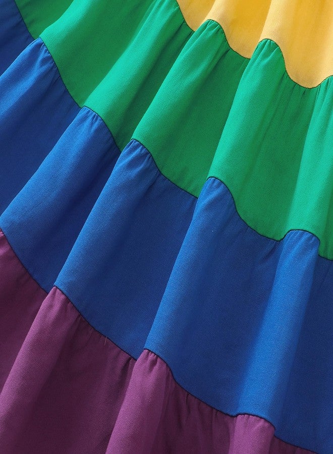 بمعنى سحر بمعنى حديقة فستان ماجيك بارك للأطفال الرضع والصغار بدون أكمام مكشكش، فستان صيفي متعدد الطبقات برباط، فستان شاطئي كاجوال للمراهقات بقصة A-Line (متعدد الألوان بألوان قوس قزح، 6-7 سنوات) - Image 5