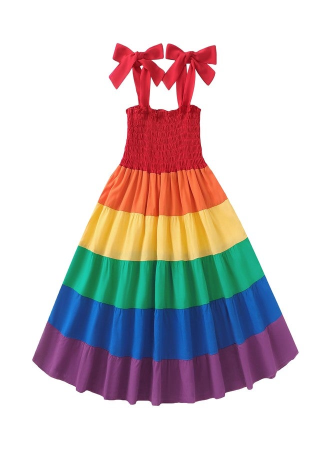 بمعنى سحر بمعنى حديقة فستان ماجيك بارك للأطفال الرضع والصغار بدون أكمام مكشكش، فستان صيفي متعدد الطبقات برباط، فستان شاطئي كاجوال للمراهقات بقصة A-Line (متعدد الألوان بألوان قوس قزح، 6-7 سنوات) - Image 1