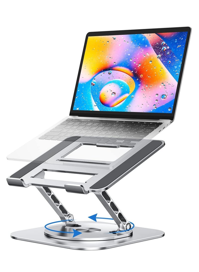 Generic Adjustable Laptop Stand for Desk Ergonomic Laptop with 360 Degree Rotating Base Folding Notebook Compatible with Mac Air Pro Dell XPS and More 10-17 Inch Laptops Silver  - Image 1