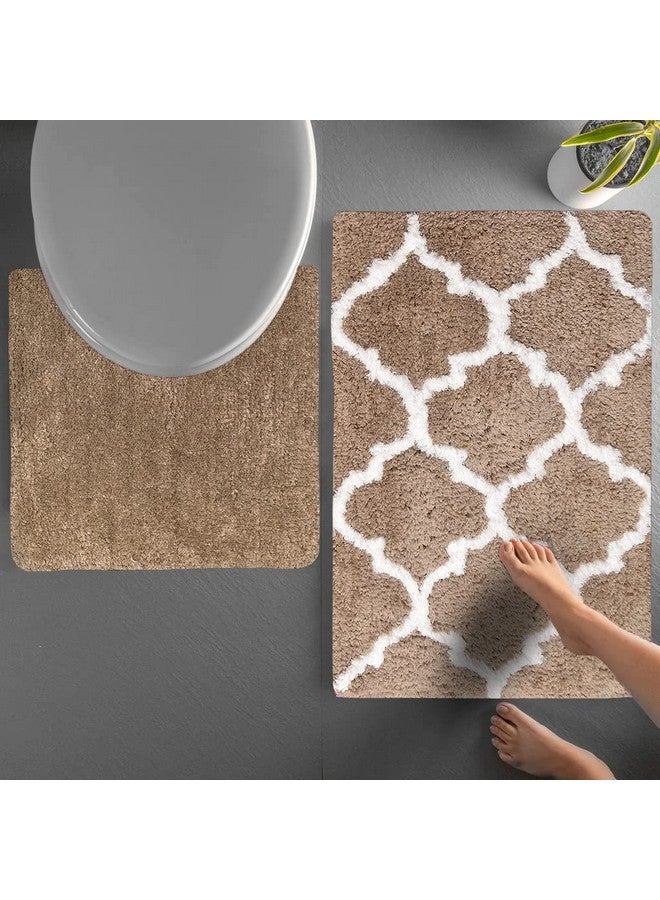 AEROHAVEN™ Set of 2 Glorious Super Soft Microfiber Bath Mat with Contour Mat (Taupe, 40X60 cm & 40X50 cm) - Image 1