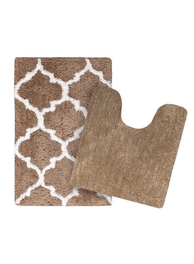 AEROHAVEN™ Set of 2 Glorious Super Soft Microfiber Bath Mat with Contour Mat (Taupe, 40X60 cm & 40X50 cm) - Image 2