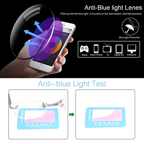 MIRYEA Rimless Clear Bifocal Reading Glasses Spring Hinge Blue Light Blocking Readers for Men and Women Unisex Eyewear Far Near Dual-Use Lightweight Magnifying Anti Glare UV Digital Fashion Eyeglasses - Image 5