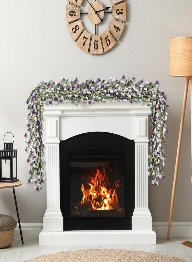 CHEAWRTZ 6ft Spring Flower Garland for Mantle Decor: Artificial Floral Vine with Greenery for Wedding Arch, Fireplace, Table & Wall, All Season Home Decor for Summer, Easter, Mother's Day (Purple) - Image 2