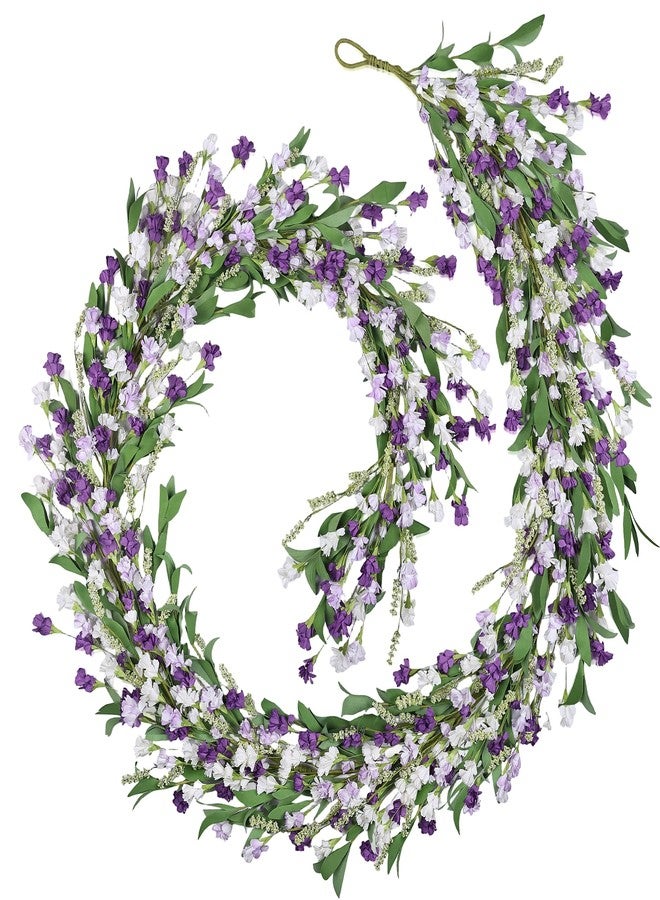 CHEAWRTZ 6ft Spring Flower Garland for Mantle Decor: Artificial Floral Vine with Greenery for Wedding Arch, Fireplace, Table & Wall, All Season Home Decor for Summer, Easter, Mother's Day (Purple) - Image 1