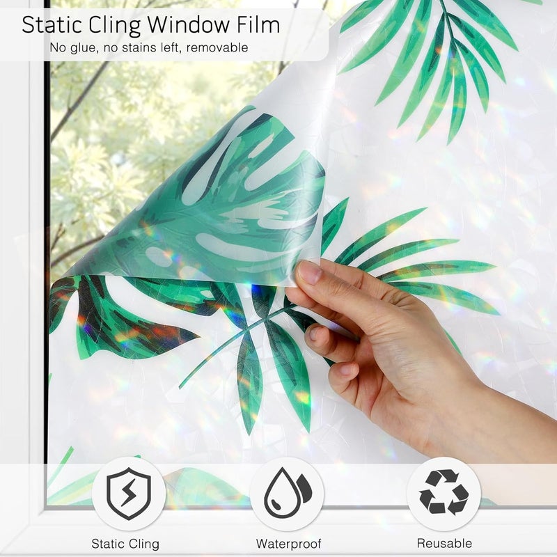 Maritown Window Film Privacy Rainbow Static Cling Window Film Plants Flowers Patterned Stained Glass Decorative Window Covering Stickers Films for Bathroom Kitchen Glass Windows Doors - Image 5