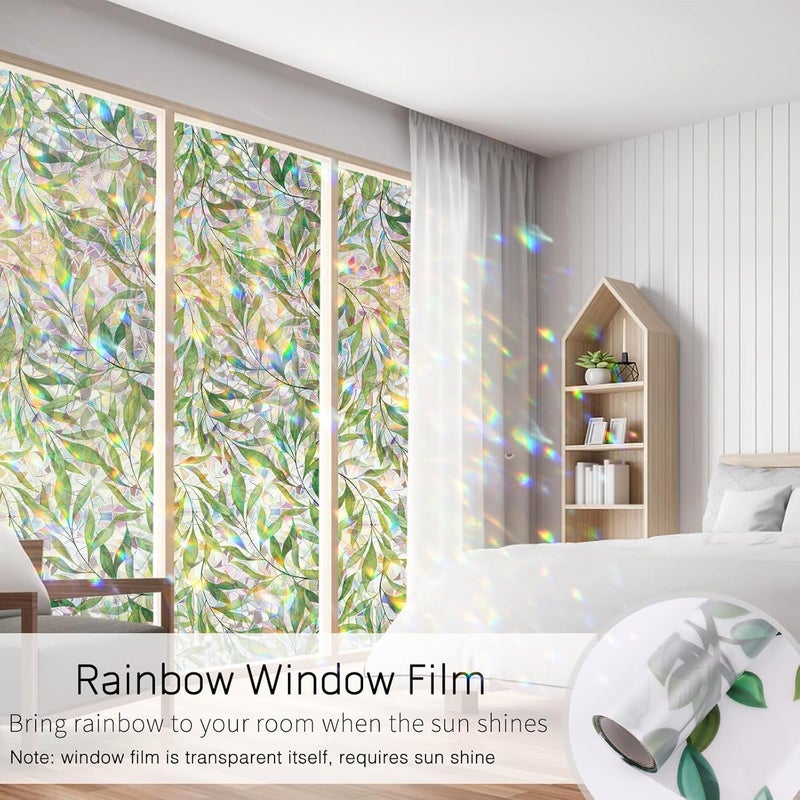 Maritown Window Film Privacy Rainbow Static Cling Window Film Plants Flowers Patterned Stained Glass Decorative Window Covering Stickers Films for Bathroom Kitchen Glass Windows Doors - Image 4