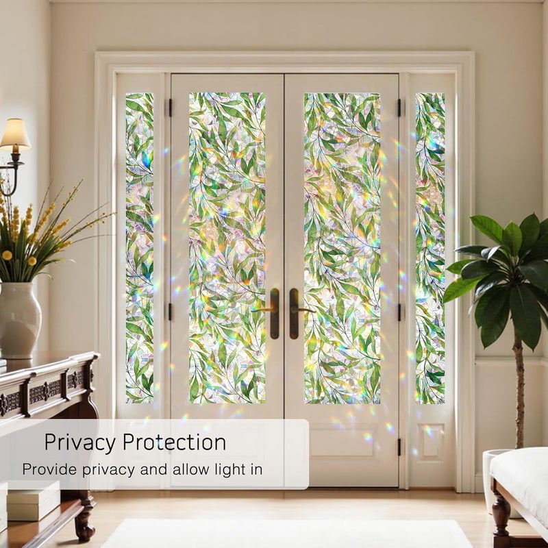 Maritown Window Film Privacy Rainbow Static Cling Window Film Plants Flowers Patterned Stained Glass Decorative Window Covering Stickers Films for Bathroom Kitchen Glass Windows Doors - Image 2