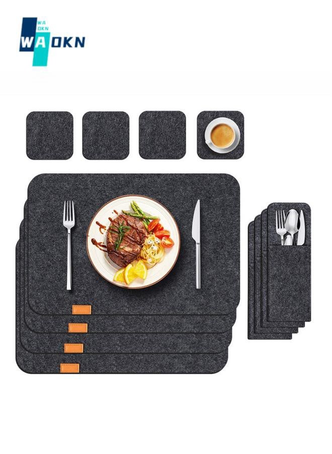 WAOKN Set of 12 PVC Placemats, 4 Placemats 4 Coasters 4 Cutlery Bags for Table Decoration Holiday Wedding Decoration Centerpieces - Table Placemats Non-slip and Heat-resistant - Washable Placemats  - Image 1