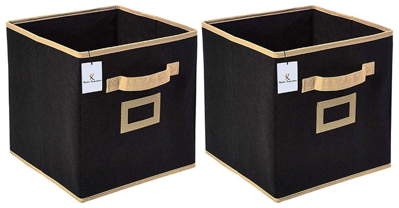 Kuber Industries Non Woven 2 Pieces Large Foldable Storage Organiser Cubes/Boxes (Black, 30 cm x 30 cm x 30 cm) - CTKTC035216 - Image 1