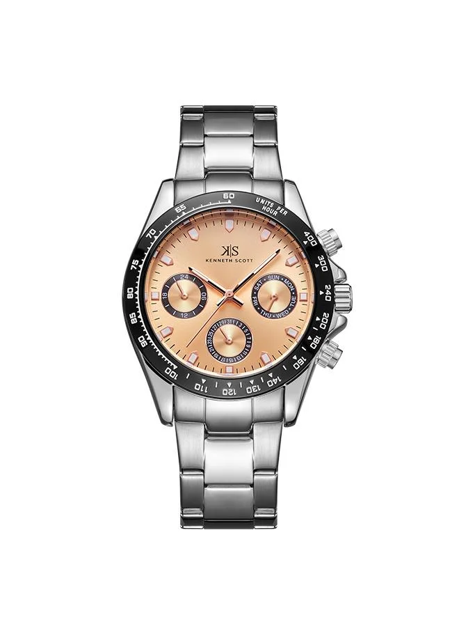 KENNETH SCOTT Kenneth Scott K22142-SBSK Men's Multi Function Display Watch & Stainless Steel Strap Silver